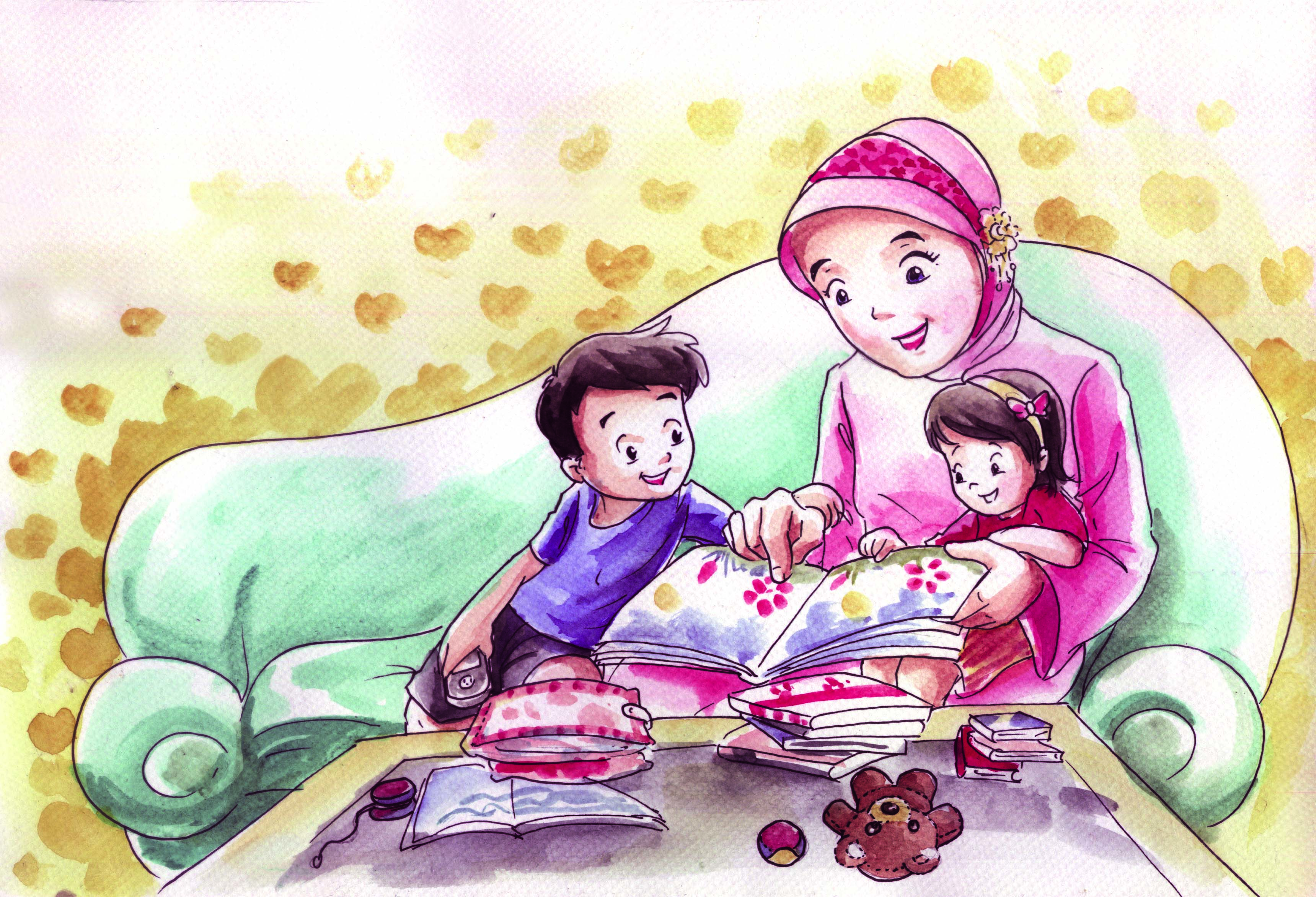 640 Koleksi Gambar Kartun Muslimah Orang Tua Dan Anak HD